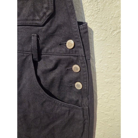 John Galt Black Denim Overalls Womens Size S Wide Leg Cotton Dungarees RR085 - Picture 2 of 7